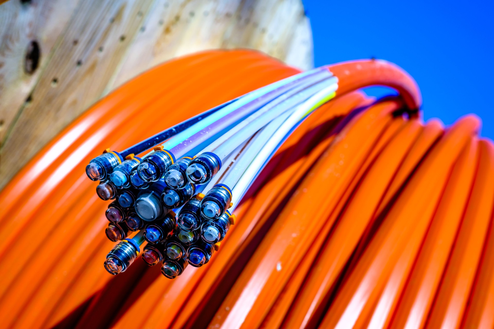 glass fibre cable on a drum